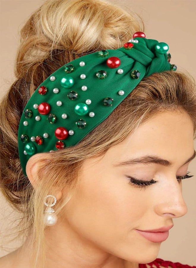 Huachi Christmas Headbands for Women Hair Accessories Christmas Knotted Headbands with Pearls Rhinestones Holiday Head Band for Women’s Hair Festive Headpieces Xmas Gifts - Image 4